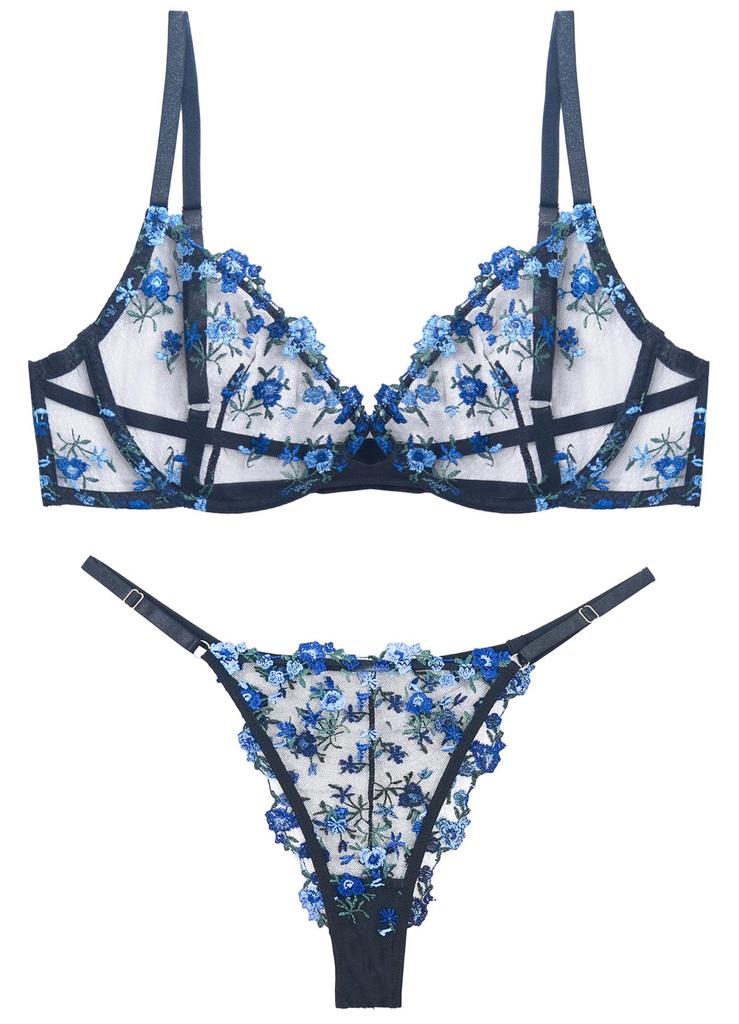 Floral Lingerie Bra and Shorts Lace Padless Beautiful XL [Maeau] See-Through Set, Underwear, Women's Innerwear, Sexy, Embroidered, Bra, Sheer, Thin,