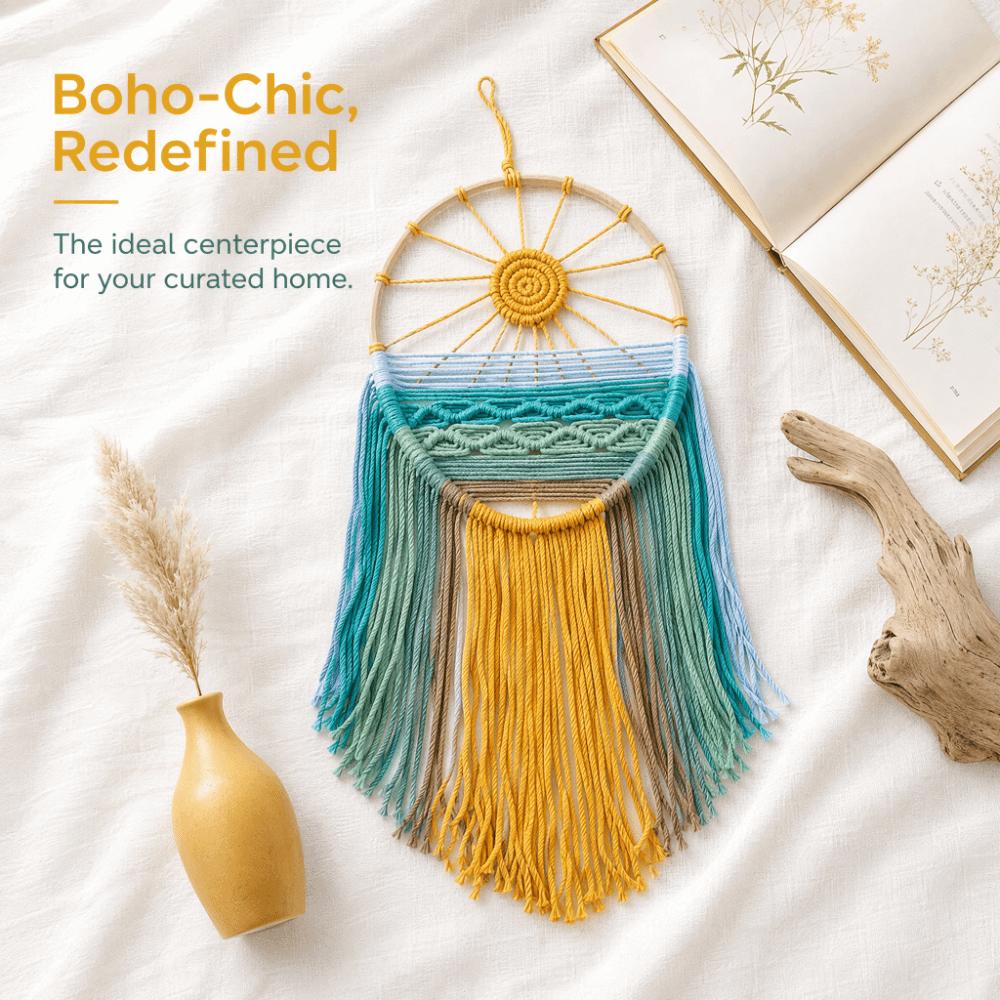 Yellow Macrame Wall Hanging 11.81x 23.62in Boho Tapestry Wall Art for Apartment