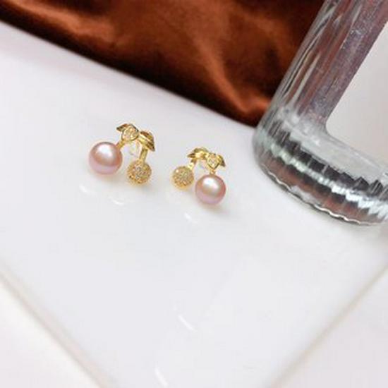 Exquisite Copper Gold-Plated Cherry Studs: 7-8mm Bun Beads - Fresh, Versatile Ear Ornaments