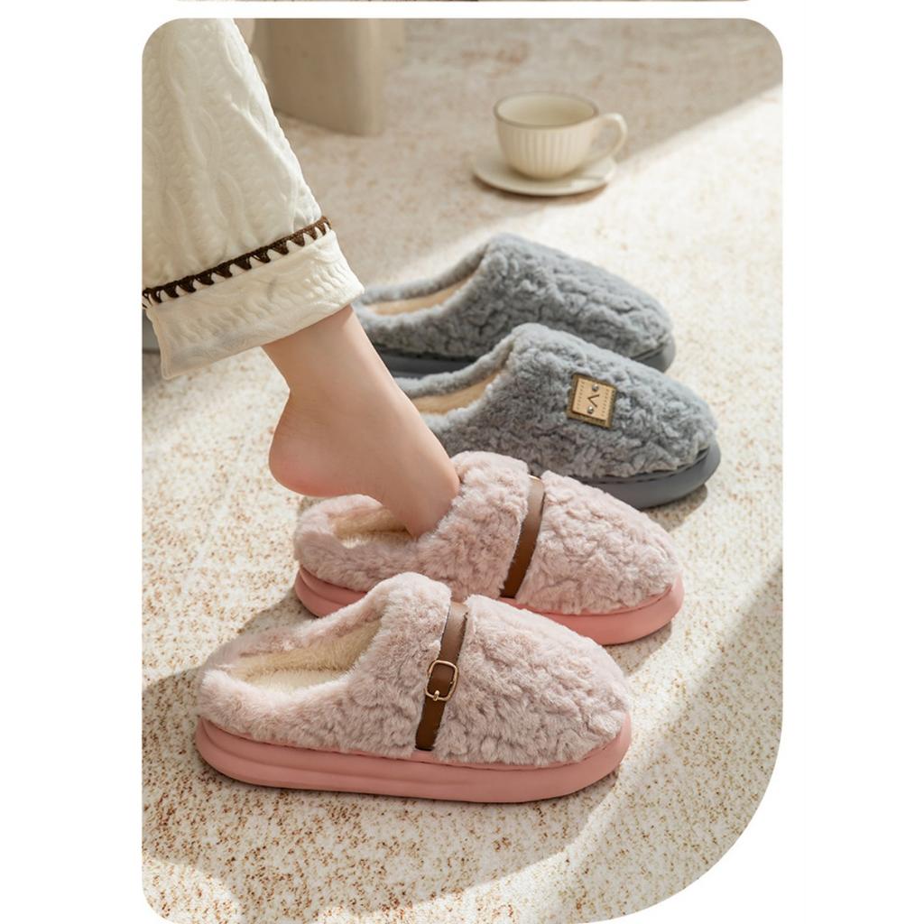 Wear Resistant, Anti Slip, Lightweight Plush Slippers with Warm and Thick Soles for Couples, Home Warming Cotton Slippers In Winter