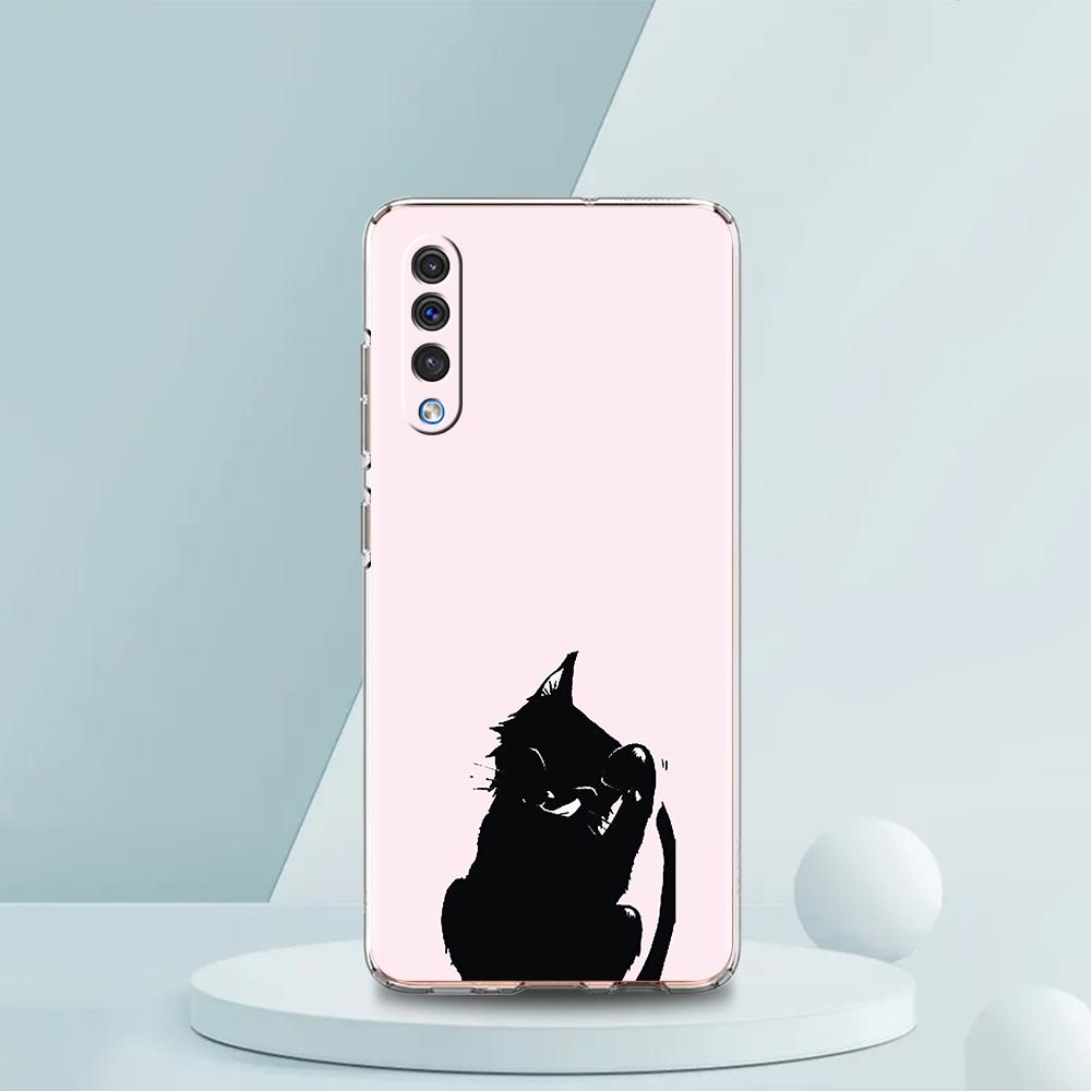 Чорний Кіт Мультяшний Милий Чохол Для Samsung A54 A52 A50 A70 A30 A40 A20S A20E A02S A12 A14 A22 A42 A72 A34 A32 5G A04s Прозорий Чохол