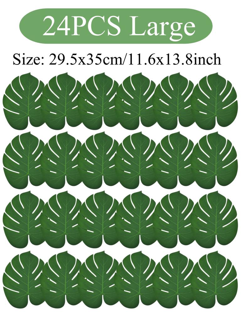 24pcs Artificial Tropical Palm Leaf Jungle Beach Theme Party Flower Accessories Cup Mat Wedding Birthday Party Home Table Decor