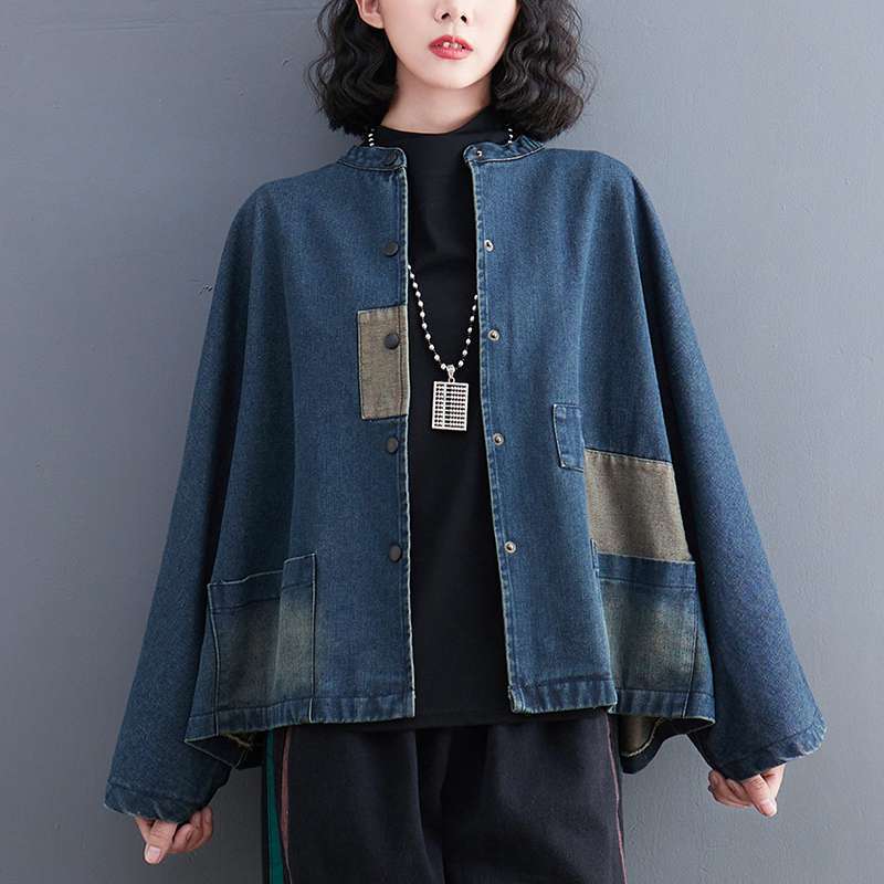 Denim Suit Jacket Women's Spring and Autumn Literary Retro Denim Top Loose Casual Jacket