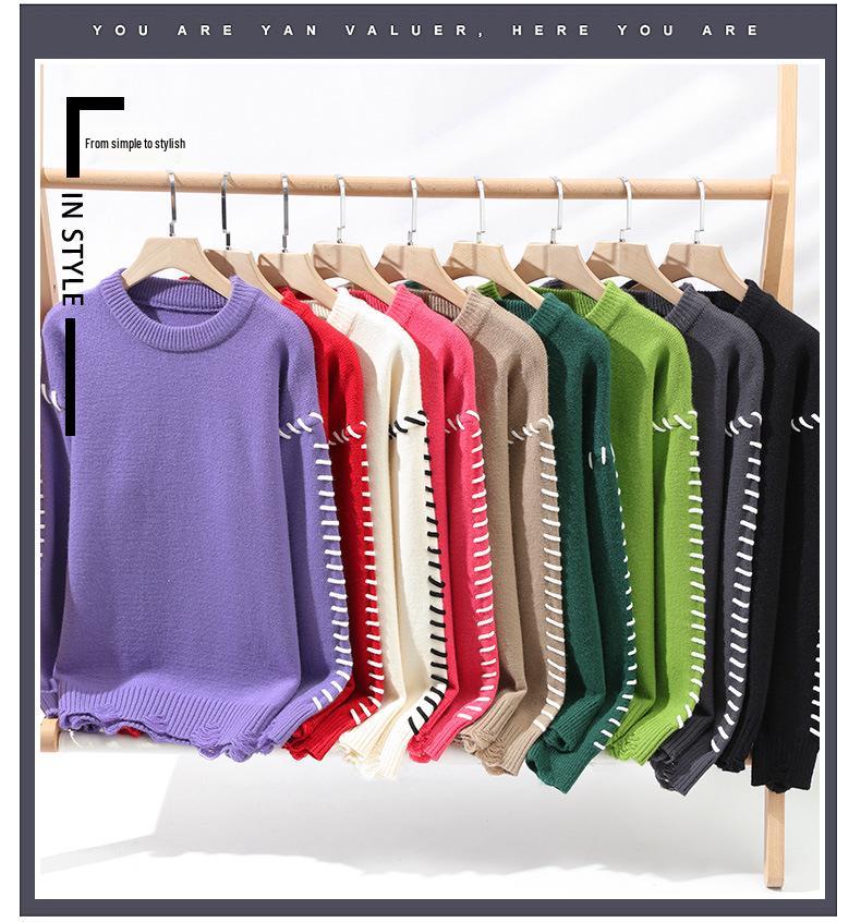 Men's Contrast Stitch Round Neck Sweater, Loose Knitted Pullover for Autumn-Winter 2024
