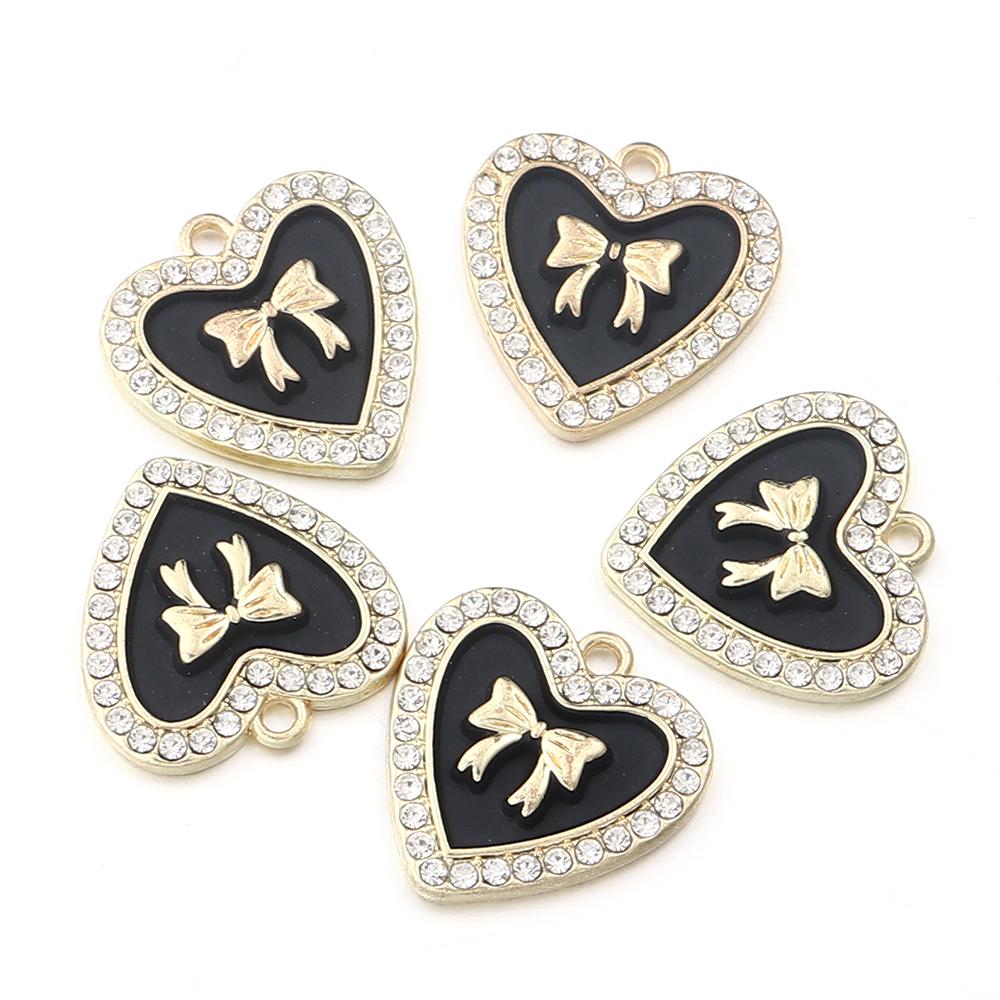5pcs 21mm Alloy Heart Charms Cute Bow Dripping Oil Enamel Pendants For Jewelry Making DIY Necklace Bracelet Earrings Accessories