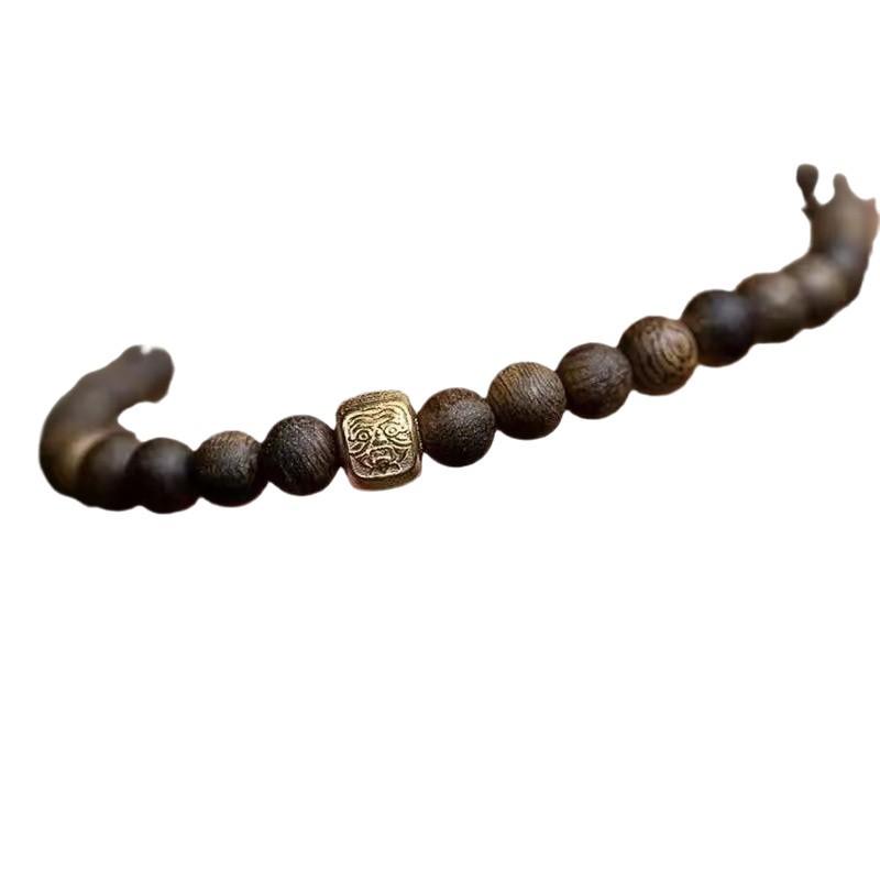 Perline Buddiste di Legno di Agarwood Naturale del Brunei Materiale Vecchio Perline Piccole a Chicco di Riso per Uomo e Donna 4mm + Bracciale Wenwan Originale a Cerchio Singolo per Coppia