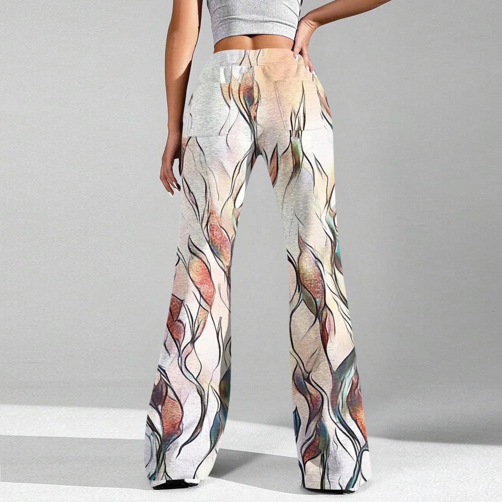 Damenmode Lockerer Kordelzug in der Taille Geblümter Druck Lässige Sporthose Lässige Schlaghose