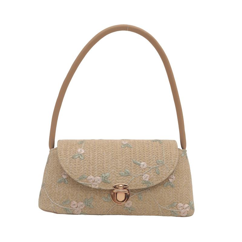

Straw fashion foreign style 2025 autumn new lace embroidery new fresh personality straw single shoulder armpit women s bag хаки