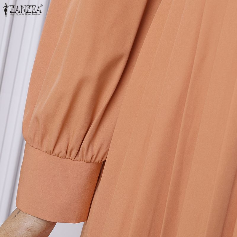 ZANZEA Women Casual Round Neck Solid Color Long Sleeve Loose Dress