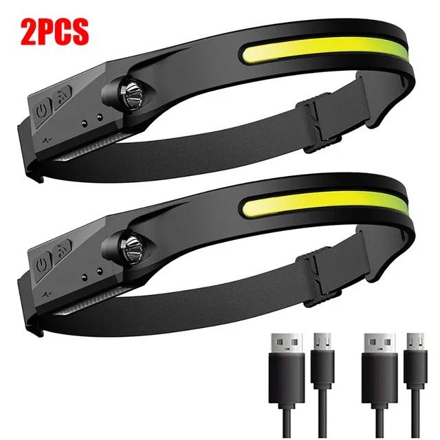 COB LED-Stirnlampe, Induktions-Stirnlampe, eingebauter Akku, USB-aufladbare Stirnlampe, Outdoor-Camping-Angelsensor-Scheinwerfer
