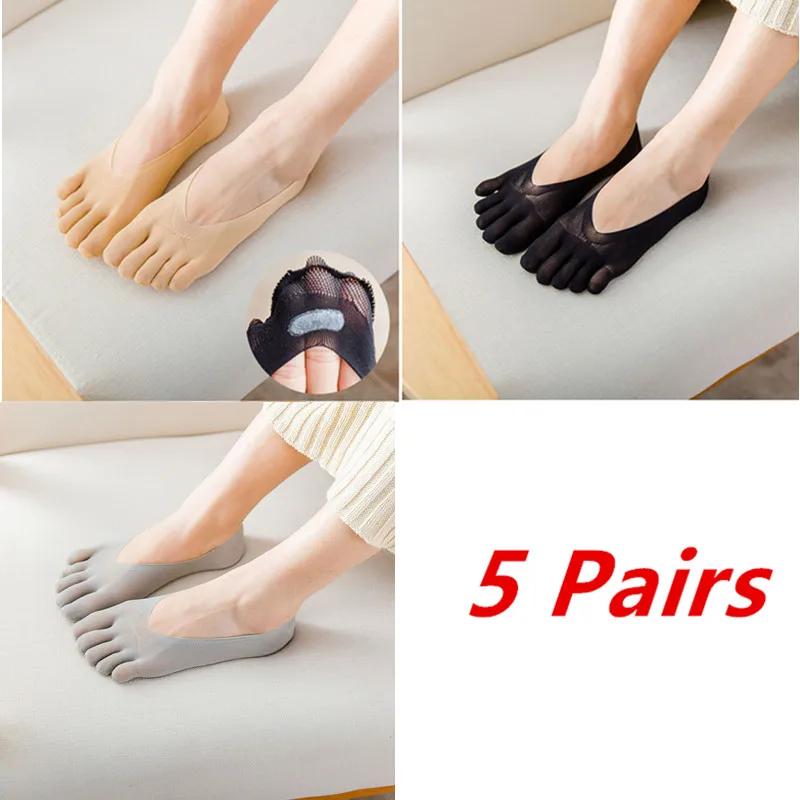 1/3/5 Pairs/Lot Women Summer Five-Finger Socks Ultrathin Funny Toe Invisible Boat Sokken Silicone Breathable Short Low Ankle Sox