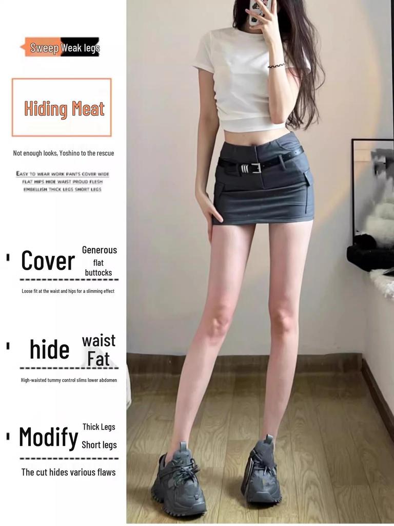 2024 Summer Retro Gray High-Waist Bodycon Mini Skirt for Women