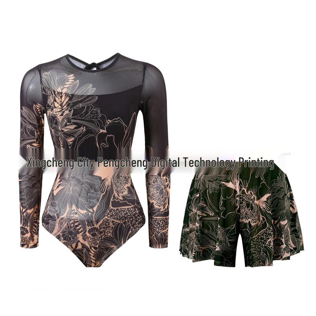 Vierteiliger Damen-Badeanzug mit langen Ärmeln, Netzstoff, Sonnenschutz und Hose