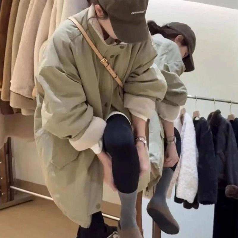 Women's 2025 Korean Style Stand Collar Plus Velvet Mid-Length Winter Parka Jacket - Trendy, Loose, and Slimming