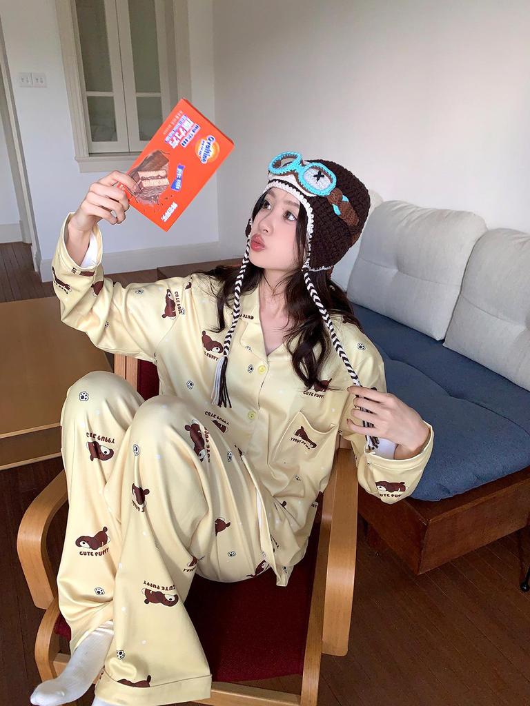 Women's Winter Fleece Pajama Set, 260g, Loose Fit, Cartoon Design, Plus Size, Wearable Outside, Cardigan Style.