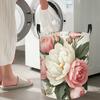 1 Romantic Peony Floral Vintage Pattern Round Foldable Laundry Basket, Suitable for Clothes and Sundries Storage In Bathrooms, Wardrobes, and Bedrooms