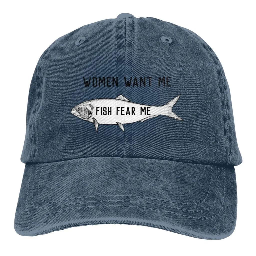 Baseball Cap Fish Fear Me Fishing Merch Men Women Vintage Distressed Denim  Cap