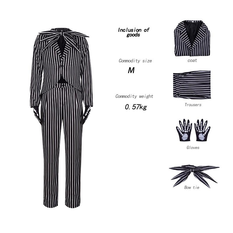 Anime Jack Skelington Cosplay Costume Movie The Nightmare Cosplay Before Christmas Striped Top Pants Outfits Halloween Costumes