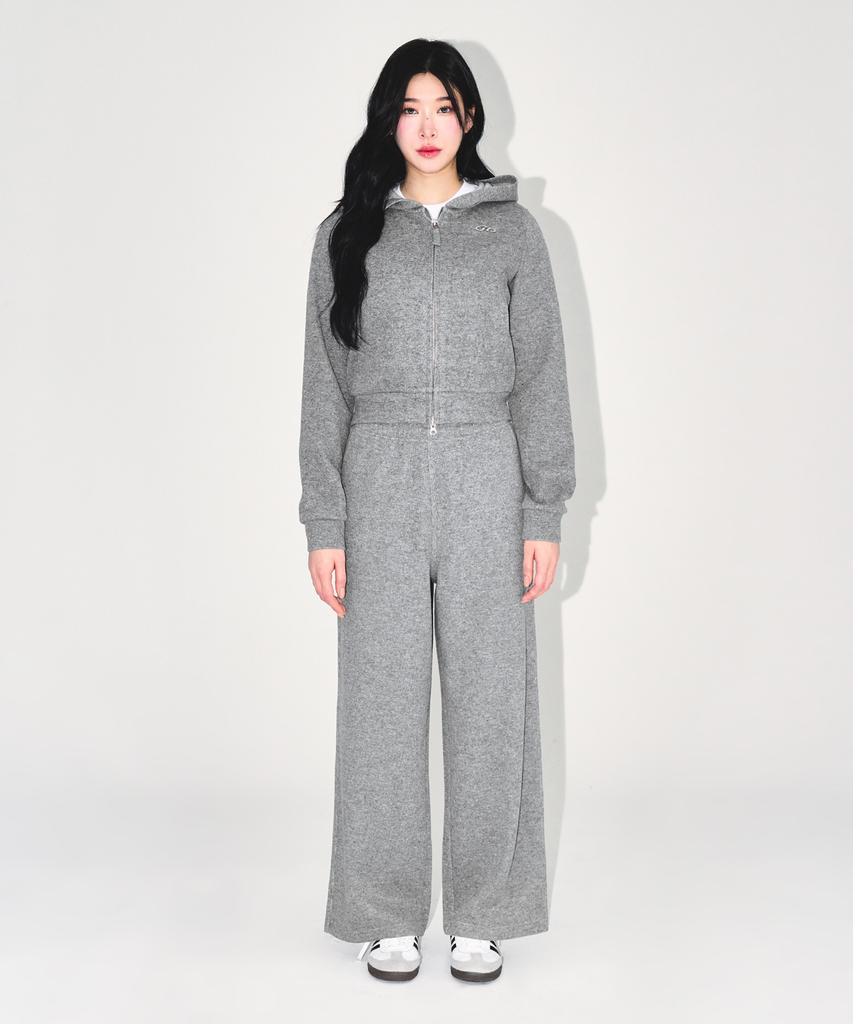 BORN TO WIN W Knit Like Semi Wide Pants [Melange Grey]