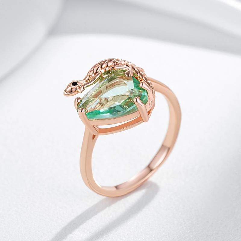 Vintage Geometry Green Natural Zircon Lizard Ring For Women Unique  Rose Gold Color Daily Fine Animal Jewelry Gift