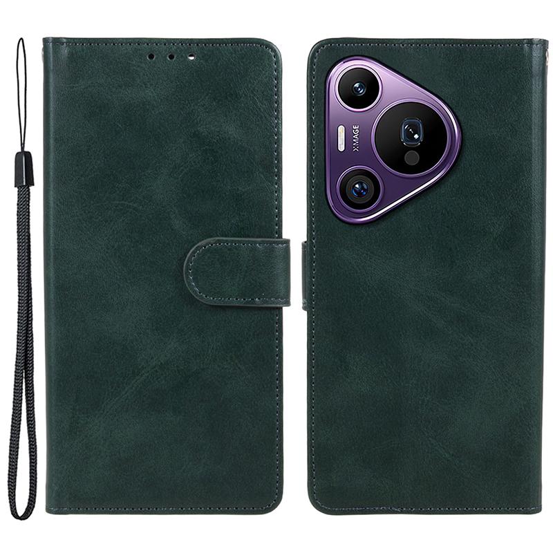 

For Huawei Pura 70 Pro/Pura 70 Pro+ Case Leather Folio Flip Phone Cover Magnetic Clasp Calf Texture Midnight Green