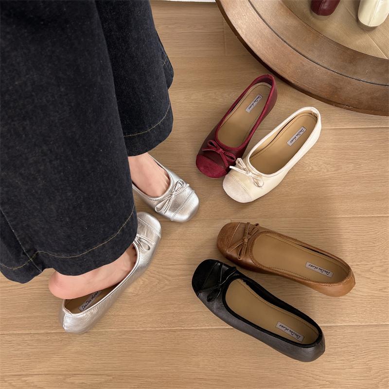 New Style Women's Red Elegant Bowknot Round Toe Women's Flat Comfort Slip-On Ladies Ballerina Single Mules Shoes Zapatos Mujer
