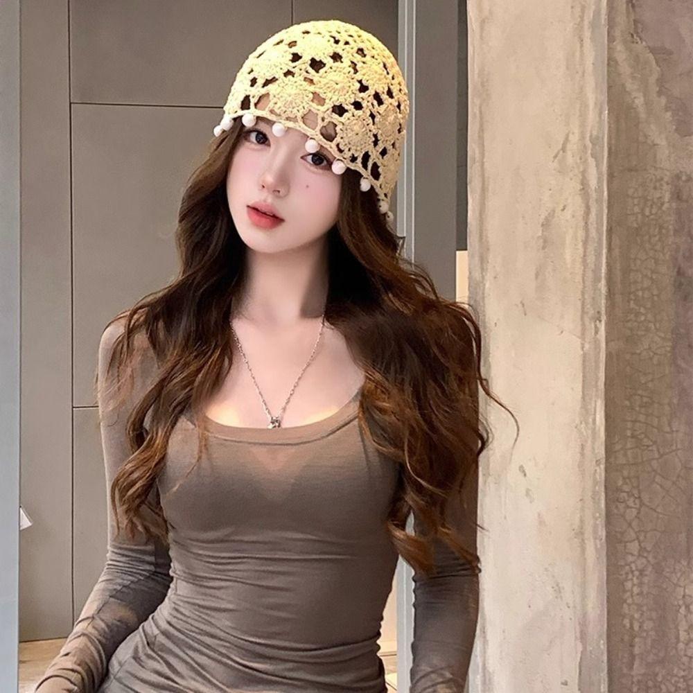 Flower Crochet Hollow Knitted Hat Sweet Ethnic Style Hat Fashion Knit Beanies  Outdoor