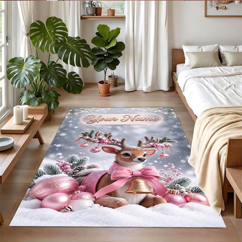 Christmas Custom Name Printed Square Area Rug Soft Non Slip Floor Carpet For Bedroom Holiday Gift