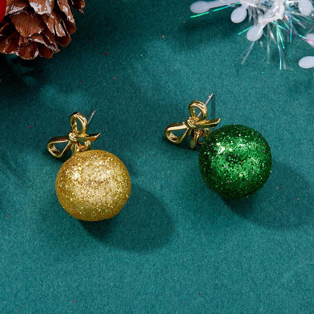 Frohe Weihnachten Bunte Pailletten Kugelform Ohrringe für Damen Grün Rot Damen Kreativer Ohrring Mädchen Neujahrsparty Schmuck