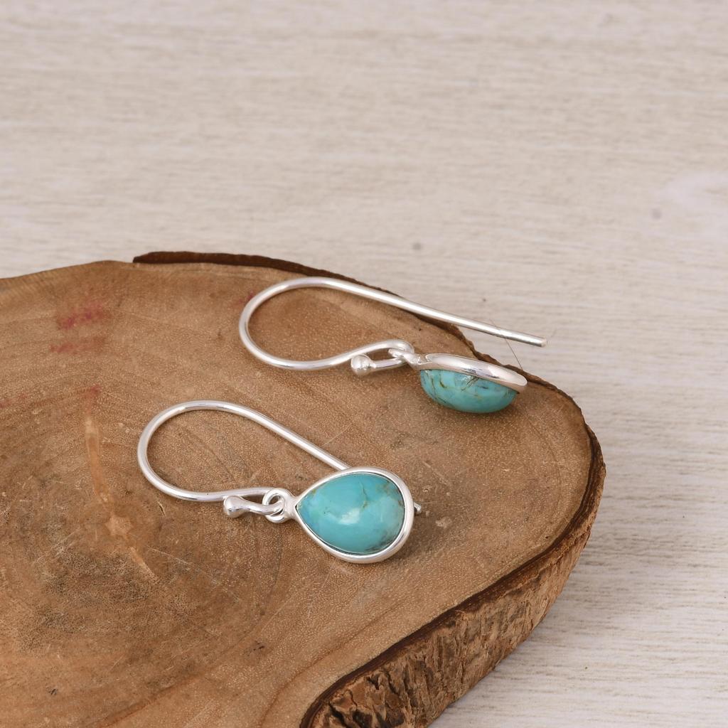 Kingman Turquoise Pear Earrings – 925 Sterling Silver Drop Earrings – Teardrop Gemstone Jewelry for Women.