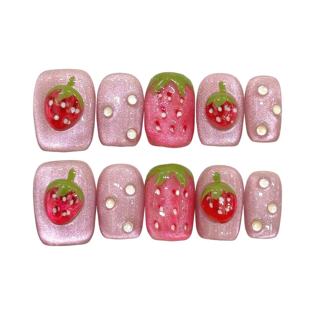 10PCS Pink Cat Eyes Short Artificial Nails Finger Natural Unbreakable Nail Simple Wear for Girlfriend Wife Women and Girl