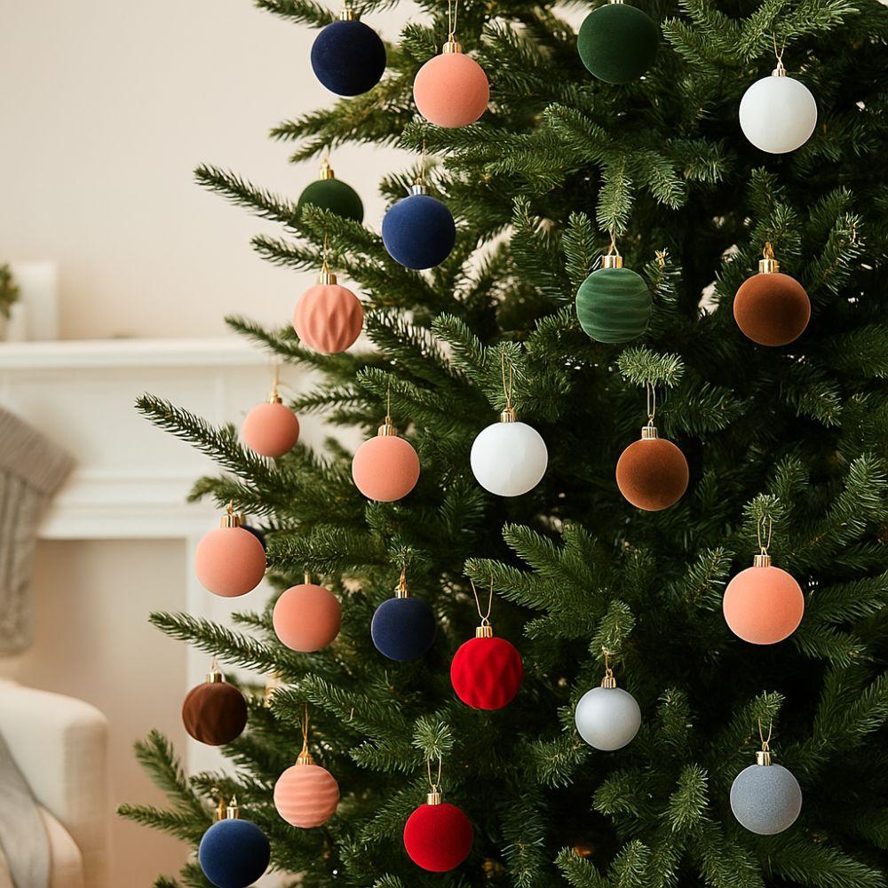 12pcs 6cm Flocking Ball Hanging Ornament Shatterproof Christmas Spheres  New Year Noel