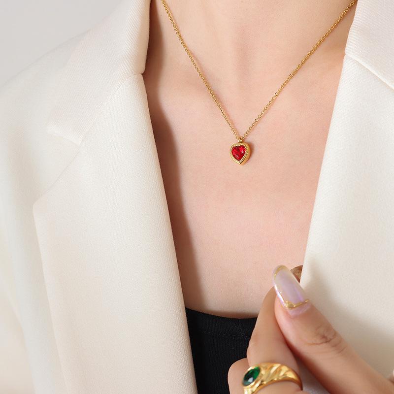 French Niche Multi-Color Zircon Love Pendant Necklace & Earrings Set