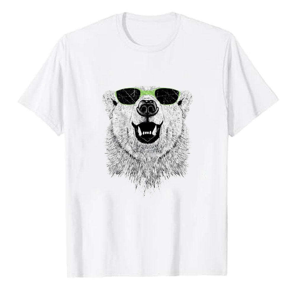Cool Polar Bear with Green Sunglasses Graphic Print Short Sleeve Modal TShirt Summer Casual Streetwear Soft Lightweight Tops