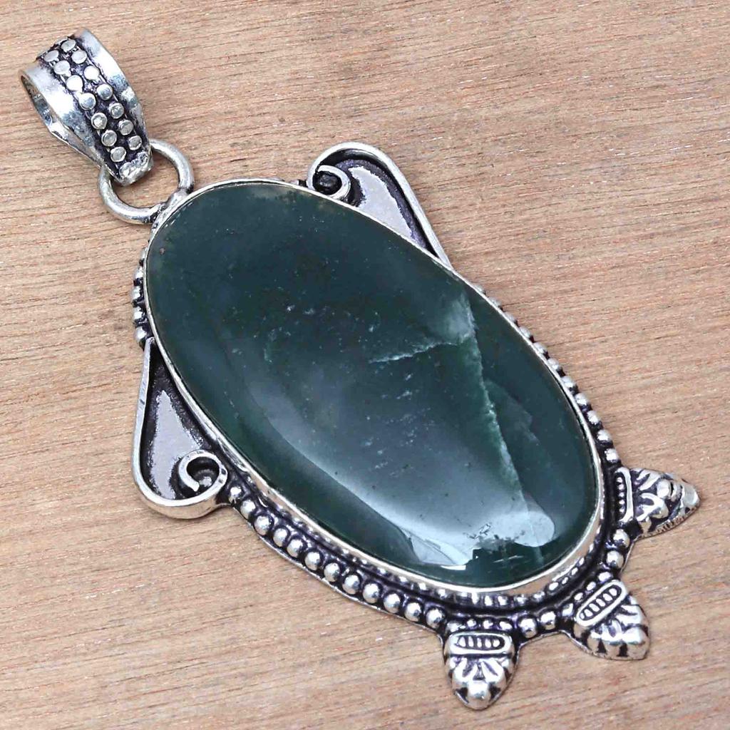 Pendant Moss Agate Gemstone Valentine'Day Gift Silver Jewelry 2.25"