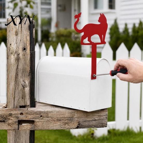 Rote Metall-Briefkasten-Dekoration Hof-Eisen-Schild mit Befestigungslöchern, Katzen-Schmetterlings-Dekoration, Außenschild für Holz-Leder-Briefkastenmontage