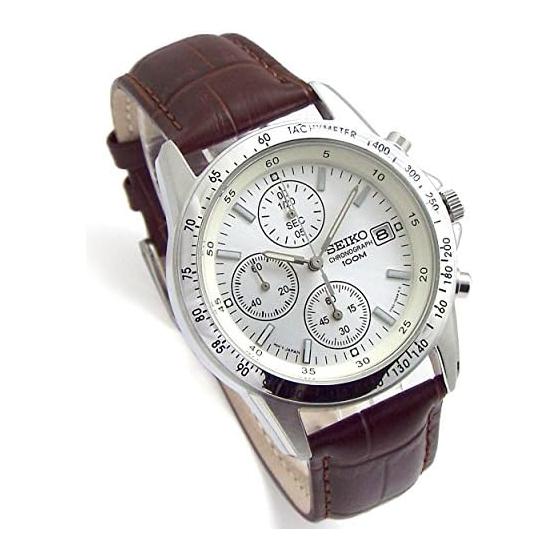 Chronograph watch genuine leather belt set domestic Seiko regular distribution product white deep brown SND363P1-DB [parallel import goods]