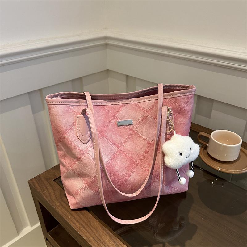 

Large Capacity Fashion Tote Bag with Textured Diamond Pattern Without Pendant синий