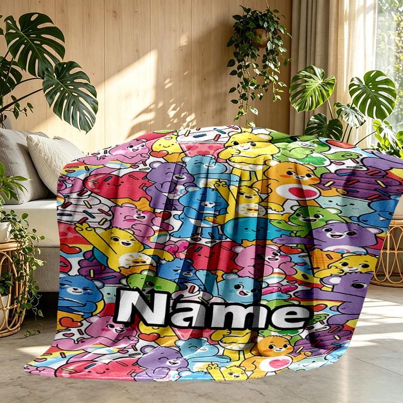 Custom Name Personalized Care Bears Print Blanket, Home Decor, Bedroom, Sofa, Camping, Couch, Gifts for Birthday Christmas