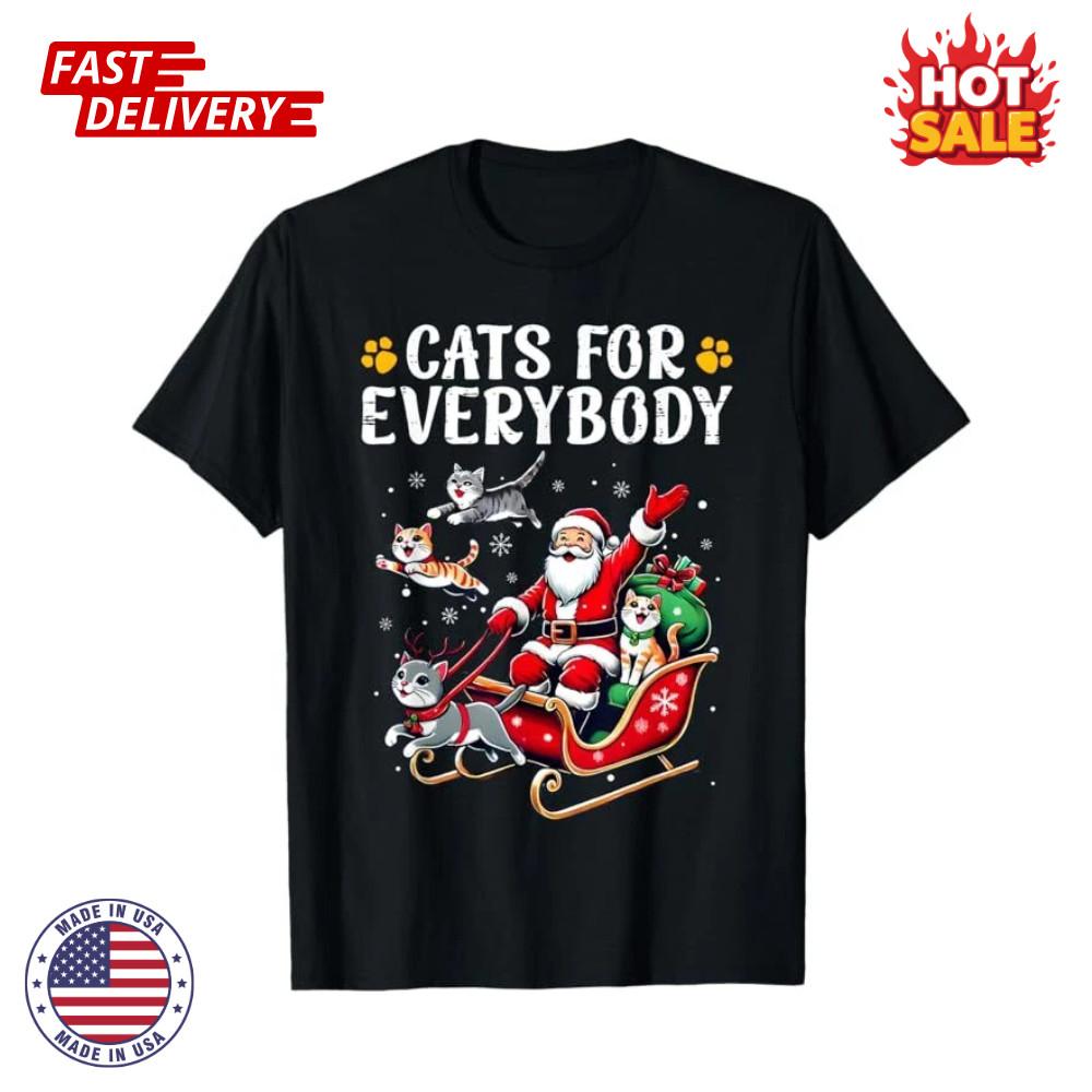Cats For Everybody Christmas Cat Funny Xmas Men Women Santa Inspired T-Shirt NEW S