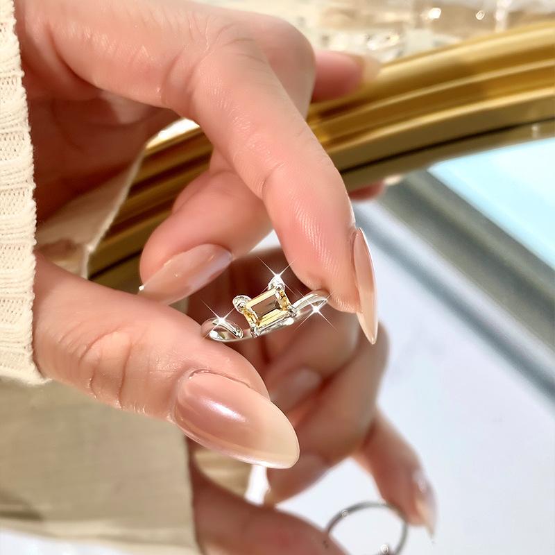 S925 Pure Silver Crystal Open Ring, Adjustable Size, 6 Colors Optional, Minimalist Korean Style Band Jewelry Gift for Girlfriend