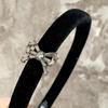 Red Velvet Bow Rhinestone Headband for Women - 2026 New Year Festive Hair Accessory