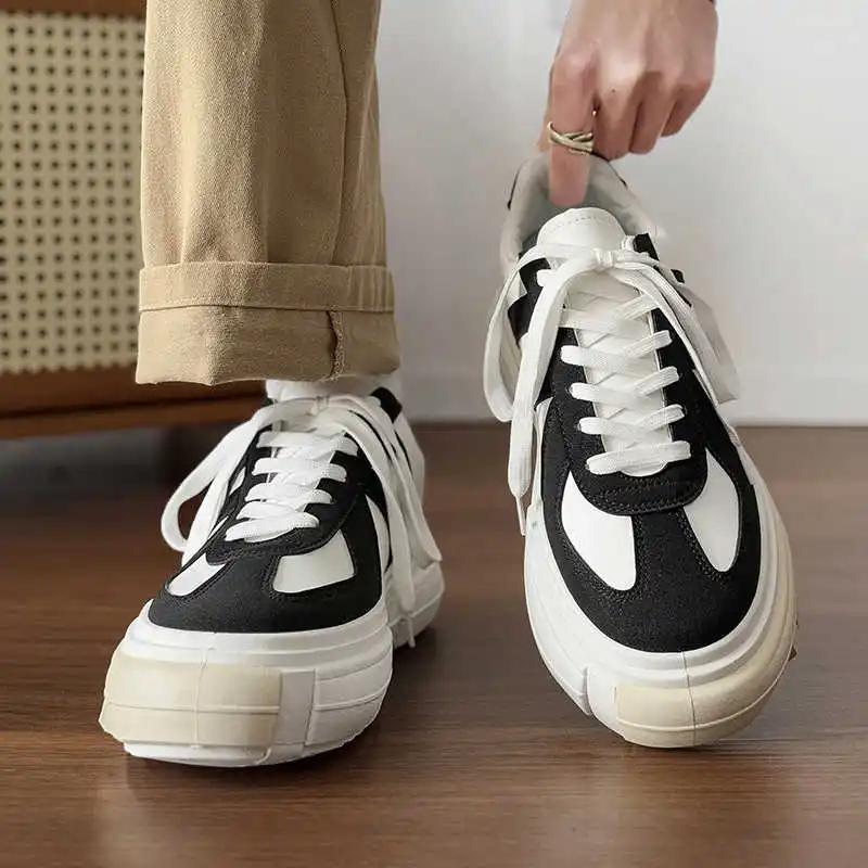 Fashion Camp Synthetic Leather Vulcanized Shoes Men Sneakers High Top Black High Boot Sports Daily Character Dropshiping New Shoses