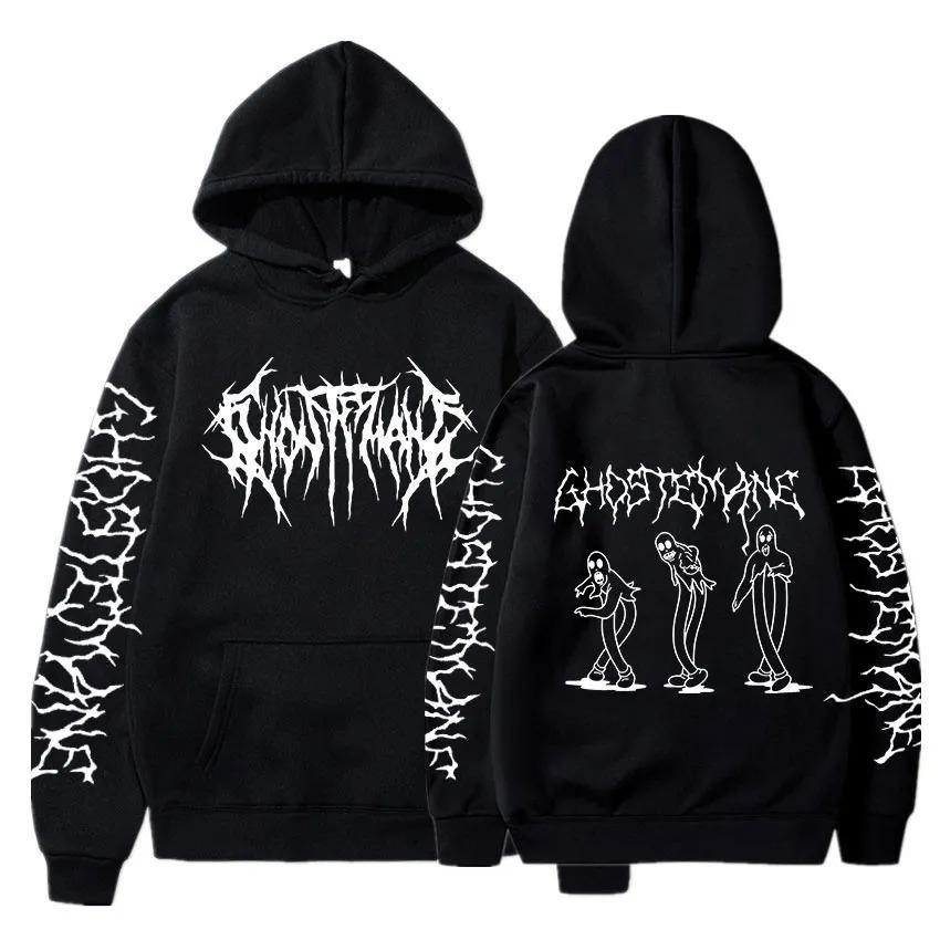 Geister Doppelseitiger Druck Hoodie Herren Damen Hip Hop Metal Rock Hoodies Gothic Kleidung Übergroßes Sweatshirt Trainingsanzug Streetwear