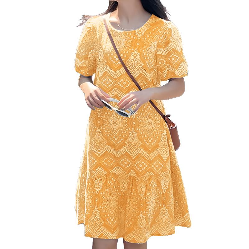 

ZANZEA Женское повседневное летнее платье с круглым вырезом и коротким рукавом с принтом M