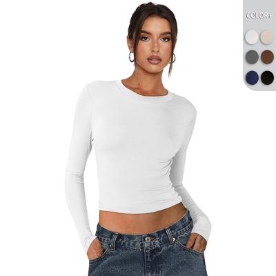 Women's Tight Round Neck Sexy Hottie Nude Single Wear Long Sleeve Top
