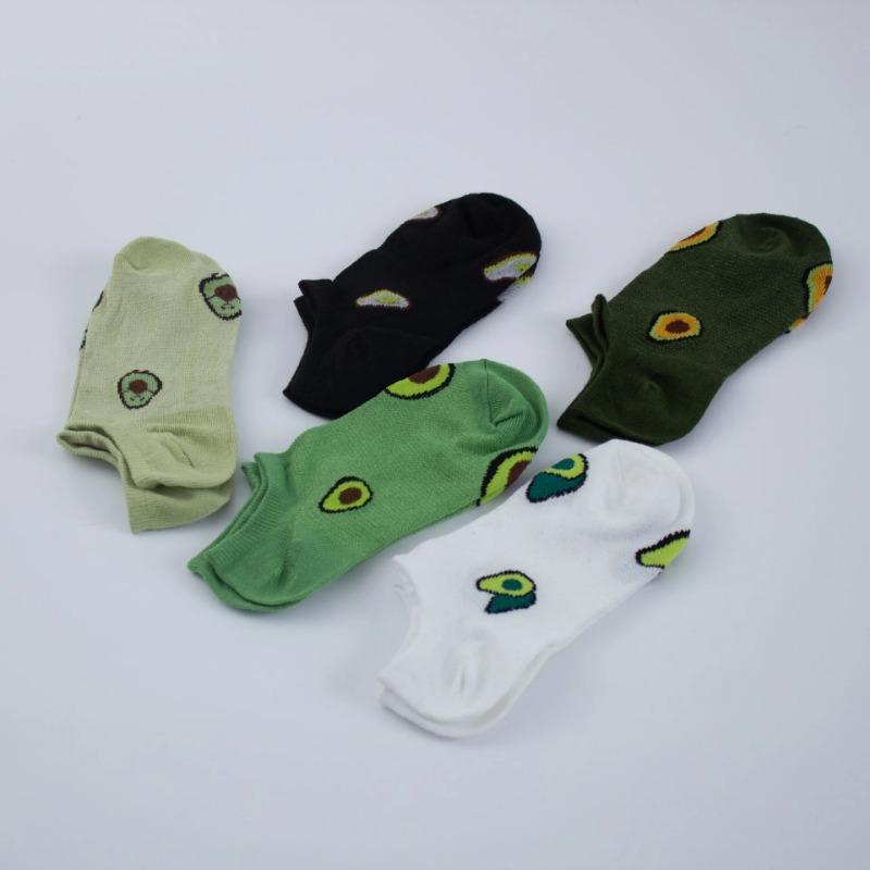 5 Pairs Avocado Ankle Socks Cartoon Fresh Fashion Breathable Summer And Autumn Comforts Women's Low Cut Boat Sock