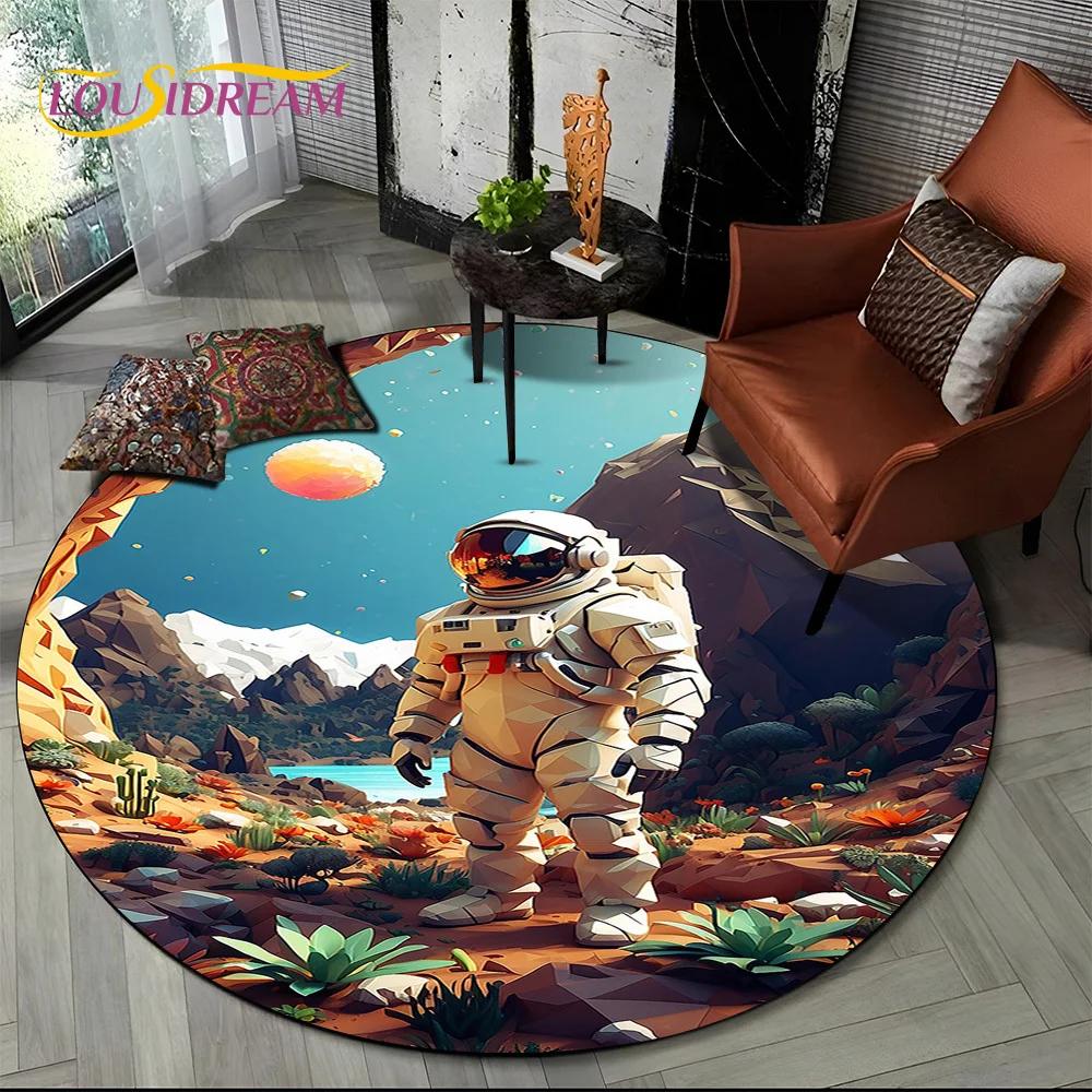 Astronaut Universe Spaceman 3D Outer Space Cartoon Round Area Carpet Rug for Living Room Bedroom Kid Decor,Pet Area Rug Non-slip