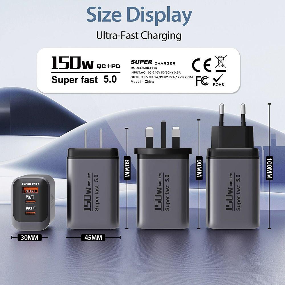 Portable 3 Ports Mobile Phone Charger USB Type C US/EU/UK Plug Power Supply Universal Power Adapter Travel
