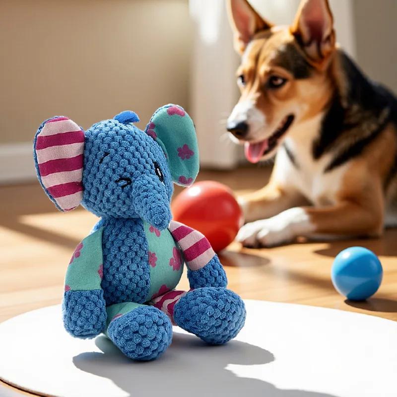 

Interactive Squeaky Dog Chew Toys for Aggressive Chewers Plush Elephant Puppy Teething Toy Bite Resistant Teeth Cleaning Chewing XS